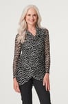 Izabel London Womens Black Printed Longline Layered Blouse - Size 8 UK