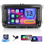 Hikity 2G+64G Autoradio Carplay Wireless pour VW Passat B6 Golf 5 Seat Polo Caddy Touran 7 Pouces Android 13 Poste Radio 2 Din avec GPS Bluetooth Android Auto WiFi RDS EQ FM SWC Caméra de Recul