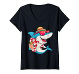 Womens Shark Hawaiian Funny Aloha Hawaii Holidays Beach Lover Fan V-Neck T-Shirt