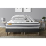 Septnuits - Ensemble matelas sommier Memo spring 160 x 200 cm - Couleur : Gris avec 2 oreillers et couette - Gris