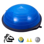 VEVOR Demi-ballon Fitness 66 cm, Ballon d'Équilibre Capacité 680 kg, Station d'Équilibre avec Bande de Résistance et Pompe à Pied, Entraînement Complet du Corps, Domicile, Gym, Gymnastique, Bleu