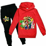 Super Mario Hoodie Top Byxor Set Barn Pojkar Flickor Sportkläder Jogging Träningsoverall_a Röd 130 (7-8 År)