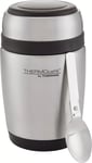 Thermos 400 ml Food Flask Curved with Spoon Stainless Steel - Black + Silver New