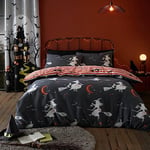 Bedlam - Halloween Flying Witches Duvet Cover - Single Bedding Size (140 x 200cm) - Reversible (2 Designs) - Glow in the Dark Duvet Cover - Witch & Spook Bats Duvet Cover - Halloween Bedding & Decor