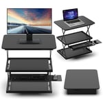 CHANGEdesk Tall Ergonomic Standing Desk Converter for Laptops Single Monitors Adjustable Height Desktop Sit Stand-up Riser with Keyboard Tray Affordable Compact Small Computer Workstation Black