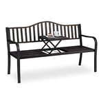 Relaxdays Banc de Jardin avec Table Pliante, 3 Places, Solide, Jardin, métal, Balcon, HLP 89x150x58,5 cm, Noir-Bronze