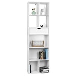 EUGAD Bibliothèque Blanche, Meuble de Rangement, Étagère Colonne avec 8 Compartiments Ouverts et 1 Tiroir à 6 Niveaux pour Salon, Bureau, Cuisine, en MDF, 50x24x168 cm, 0013SHG