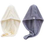 Mikrofiberhårhandduk för kvinnor, 2-pack, absorberande snabb magisk torr hår turban grå+vit