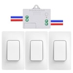 Cerhot US interrupteur sans fil sans piles Lot de 3 kit interrupteur sans fil RF433 interrupteur telecommande sans fil interrupteur a distance eclairage domestique (US 1Gang 3V1 A)