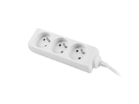 Power strip 3m, white, 3 sockets, cle made of full copper