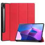 Lenovo Tab P12 Pro tri-fold läderfodral - Röd Röd