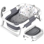 Rabb 1st Baignoire Bébé Pliable, La Baignoire Enfant Convient aux Nouveau-Nés aux Tout-Petits et Dispose d'un Tapis Antidérapant et de Trous de Drainage. (Pas de Thermomètre !)(Gris)