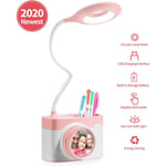 Lampe de bureau pour enfants, lampe de lecture intuitive avec porte-stylo, lampe de bureau rechargeable par usb, lampe de chevet à intensité variable