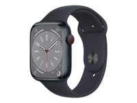 Apple Watch Series 8 (Gps + Cellular) - 45 Mm - Midnight Aluminium - Smart Klocka Med Sportband - Fluoroelastomer - Midnatt - Bandstorlek: Normal - 32 Gb - Wi-Fi, Lte, Bluetooth, Uwb - 4G - 38,8 G