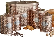 5 Pcs Rose Gold Metal Kitchen Canisters Coffee Sugar Tee Bread Tin Bin Container