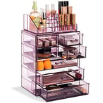 Sorbus® Organisateur de maquillage transparent – Rangement de maquillage et de bijoux – Design spacieux – Excellent support pour commode, salle de bain, coiffeuse et comptoir (4 grands, 2 petits tiroirs) [Violet]