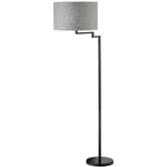 Lampadaire rota E27 3x25W métal sable noir, tissu lin gris/intérieur pvc blanc h: 161cm Ø40cm avec prise interrupteur