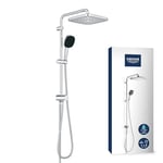 GROHE Vitalio Comfort 250 Flex - Shower System with Diverter (Square 25cm Head Shower 2 Spray Rain & SmartRain, Square 11cm Hand Shower 2 Spray: Rain & Jet, Hose 1.5m, Water Saving), Chrome, 26698001