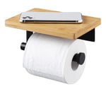 Porte Papier Toilette Adhésif avec Etagère Bambou Porte Rouleau sans perçage en Acier Inoxydable 304