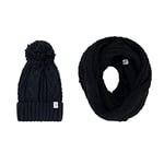 Concept One Women's U.s. Polo Assn. Beanie Hat Set, Knit Winter Cap with Cable Iceland Pom and Infinity Scarf, Black, One Size