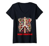 Womens Skeleton Ribcage Merry Christmas X-mas Festive Holiday V-Neck T-Shirt