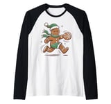 Gingerbread Man Playing Basketball - Christmas Sports Fun Raglan Baseball Tee