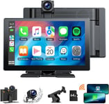 9 Pouces Ecran Carplay Voiture avec Dashcam Avant 2.5K, Caméra de Recul 1080P, A-pple Carplay sans Fil Android Auto avec Bluetooth 5.0, GPS,Assistant Vocal,Lien Miroir,AUX,FM,64G TF Carte