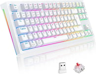 CLAVIER GAMER MÉCANIQUE SANS FIL TKL AZERTY, PROGRAMMABLE CLAVIER GAMING RGB FILAIRE/BLUETOOTH/2.4GHZ, CLAVIER DE JEU 80% SWITCH ROUGE POUR PC WIN/MAC/ANDROID/IOS[CLA170061]