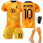 2223 Holland Home World Cup Orange Fotbollströja Barn Fotbollströja Memphis Nummer 10 Med Strumpor Skyddsutrustning 26