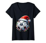 Womens Futbol Table Soccer Table Football Christmas Hat Xmas V-Neck T-Shirt