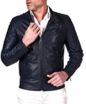 D'Arienzo Veste Cuir Homme Bleu en Agneau matelassée Veritable Moto Motard Blouson Made in Italy 54/XXL/Bleu