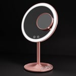 EMKE® Miroir de Maquillage avec lumière, Miroir de Bureau éclairé avec grossissement 1X/3X, Miroir de courtoisie Rond avec 3 réglages de Couleur, contrôle Tactile, Rotation à 90 degrés, Rose