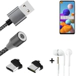 Data charging cable for + headphones Samsung Galaxy A21s + USB type C a. Micro-U