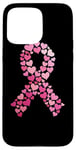 Coque pour iPhone 15 Pro Max Ruban rose avec cœurs pour sensibilisation au cancer du sein