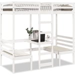 Lit mezzanine avec bureau et chaises blanc 90x200 cm pin massif