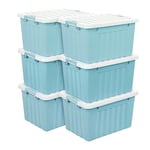 Cetomo 15L*6 Boîtes de Rangement avec Couvercles, Boîte de Rangement en Plastique avec Fermetures à Clipser, Empilable, Encastrable, pour Placard de Bureau à Domicile, Bleu, 15L, Lot de 6