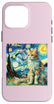 Coque pour iPhone 16 Pro Max Van Gogh T-shirt Motif chat Nuit étoilée