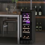 Built-in Wine Cooler with Glass Door, 16 Bottle Dual Zone Beer Fridge, Black