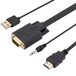 Câble adaptateur VGA vers HDMI 1080p,convertisseur mâle vers HDMI,avec audio,alimentation USB,pour PC,TV,ordinateur portable,moniteur,budgétaire - Type VGA to HDMI Cable-1,8m