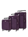 Rock Luggage Rocklite Dlx 3 Piece Set 8 Wheel Soft Unique Lightweight Large Suitcase - Purple