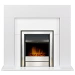 Adam Miami Fireplace in Pure White with Argo Electric Fire in Brushed Steel, ...