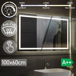 Salle de bain rétroactive miroir tactile anti-lapse 3 modes de lumière Taille : 100x60cm