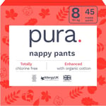 Pura Eco Nappy Pants - Size 8 (19kg+), 3 x 15 Nappies (45 Total), Pull Up Disposable Baby Nappies for Sensitive & Allergy Prone Skin, Hypoallergenic, Fragrance Free, Easy-Tear Side