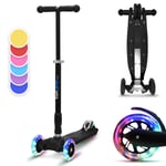 Scooter Kids 3 Wheels 5+  LED Kids Push Scooter Folding Adjustable Outdoor Black