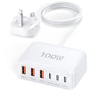 USB C Plug, 100W 6 Port Multi USB C Fast Charging Station,3 USB-C PD Power Adapter 3 USB-A QC Wall Charger, USB C Charger UK Type C Charging Plug for iPhone 16 15 14 13 12 SE, Samsung, iPad...