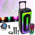 Pack Enceinte USB Bluetooth sur batterie Karaoke MS-MAGIC-SOUND1000 TWS 1000W 2 Micros - Effet Lumière 2-en-1 PAR Astro