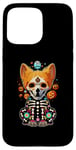 Coque pour iPhone 15 Pro Max Os de corgi mexicain Sugar Skull, Halloween, jour de la mort d'un chien