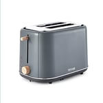 Tower Scandi T20027G 2 Slice Toaster with Adjustable Browning Control, Grey with Wood Accents