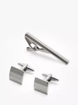 John Lewis Textured Square Cufflinks & Tie Bar Gift Set, Gunmetal