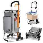 VOUNOT Chariot de Courses 6 Roues en Aluminium avec Compartiment Impermeable Isotherme et Crochets Caddie de Courses Pliable 3 en 1 Sac Grande Capacité Chariot Montant Escalier Gris